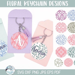 Boho Floral Keychain Background Pattern SVG Bundle for Cricut, Personalized Cute Acrylic Round Keychain Designs PNG, Flowers, Leaves, Vines