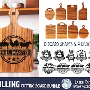 Grilling Cutting Board Bundle for Glowforge Laser Cutter - Father's Day Gift for Men, Funny BBQ Charcuterie Tray Present, SVG, AI, Dxf