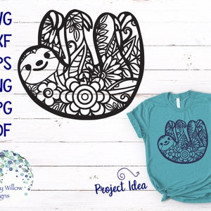 Sloth Mandala SVG for Cricut, Floral Sloth, Animal Mandala with Flowers, Sloth Zentangle SVG, Cute Sloth Drawing PNG, Vinyl Decal Cut File
