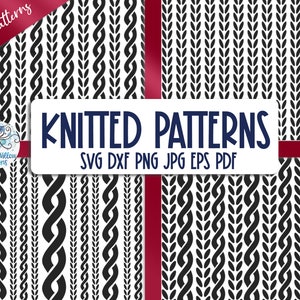 Bundle SVG motif tricoté, fil à tricoter Texture PNG, conception en tricot torsade, fichier autocollant en vinyle pour Cricut et Silhouette