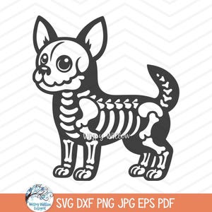 Chihuahua Dog Skeleton SVG for Cricut, Pet Dog, Animal Skeleton Bones Clipart JPG, Fall Halloween Puppy Dog, Cute Funny Pet Design PNG