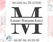 Split Monogram Alphabet SVG Bundle for Cricut, Split Letter SVG, Family Name Monogram Frame, Personalized Letter PNG, Vinyl Decal Cut File
