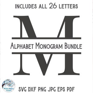 Paquete SVG de alfabeto con monograma dividido para Cricut, SVG con letra dividida, marco de monograma con nombre de familia, PNG con letra personalizada, archivo de corte de calcomanía de vinilo