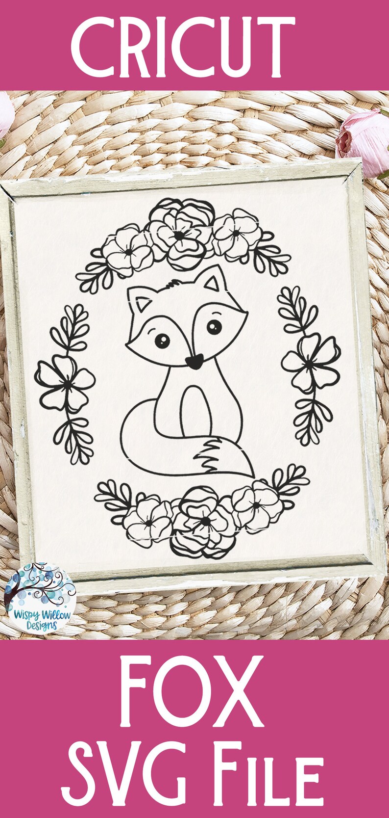 Fox With Flowers Svg Floral Fox Svg Oval Fox And Flowers Etsy 