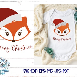 Père Noël SVG, DXF, jpg, png, renard de Noël, animal du père Noël, conception de chemise de Noël, renard avec bonnet de Noel, renard joyeux Noël, Svg Noël
