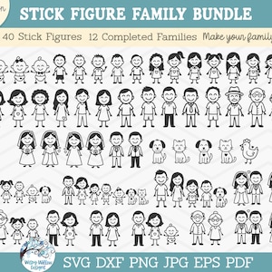 Stick Figure Family SVG Files for Cricut, People and Pet Clipart Drawings PNG Designs