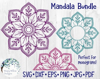 Mandala Bundle SVG, DXF, png, jpg, pdf, Mandala Border, Monogram Border, Name Border, Download, Boho, Hippie, Cricut, Silhouette, Cut File