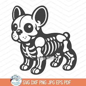 Französische Bulldogge Skelett SVG für Cricut, Haustier Hund, Tier Skelett Knochen Clipart JPG, Herbst Halloween Hündchen, niedliches lustiges Haustier Design PNG