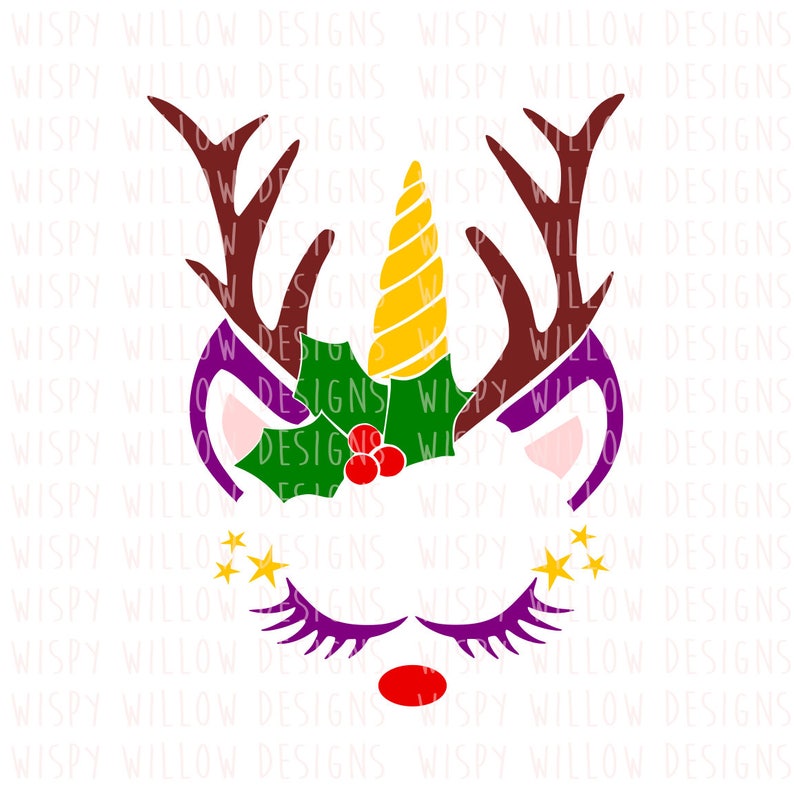 Download Christmas Unicorn SVG DXF png eps PDF Unicorn Holly | Etsy