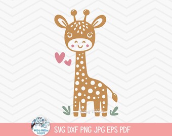 Giraffe SVG for Cricut, Baby Shower Animal Clipart PNG, Cute Kid's Shirt, Whimsical Nursery, Zoo, Layered African Jungle Animal Cut File