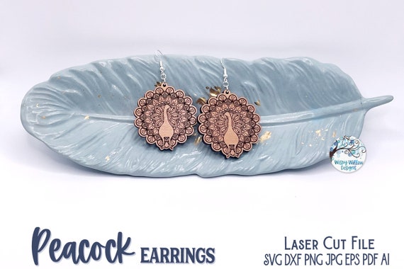 Peacock Earring SVG AI File for Laser Cutter, Bird Animal Wood Jewelry Design, xTool, Glowforge
