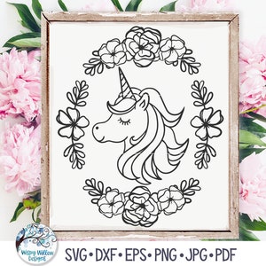 Unicorn with Oval Flower Frame SVG, Unicorn with Flowers, Floral Unicorn Svg, Unicorn Head, Unicorn Face, Png, Vinyl Decal File for Cricut