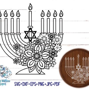 Floral Menorah SVG, dxf, png, jpg, Menorah avec des fleurs, Hanoucca SVG, Svg de Hanoucca, juif Svg, Menorahs, fichier vinyle autocollant Menorah, judaïsme