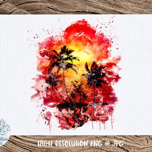 Summer Sunset Palm Trees PNG, Sublimation, PNG, JPG, Beach, Grunge, Summer Sublimation File, Summer Shirt Design, Palm Trees, Tropical