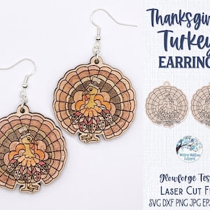 Thanksgiving Turkey Earring SVG File for Glowforge or Laser Cutter, Fall Jewelry, Autumn Glowforge Jewelry, Laser Cut File for Fall Holiday