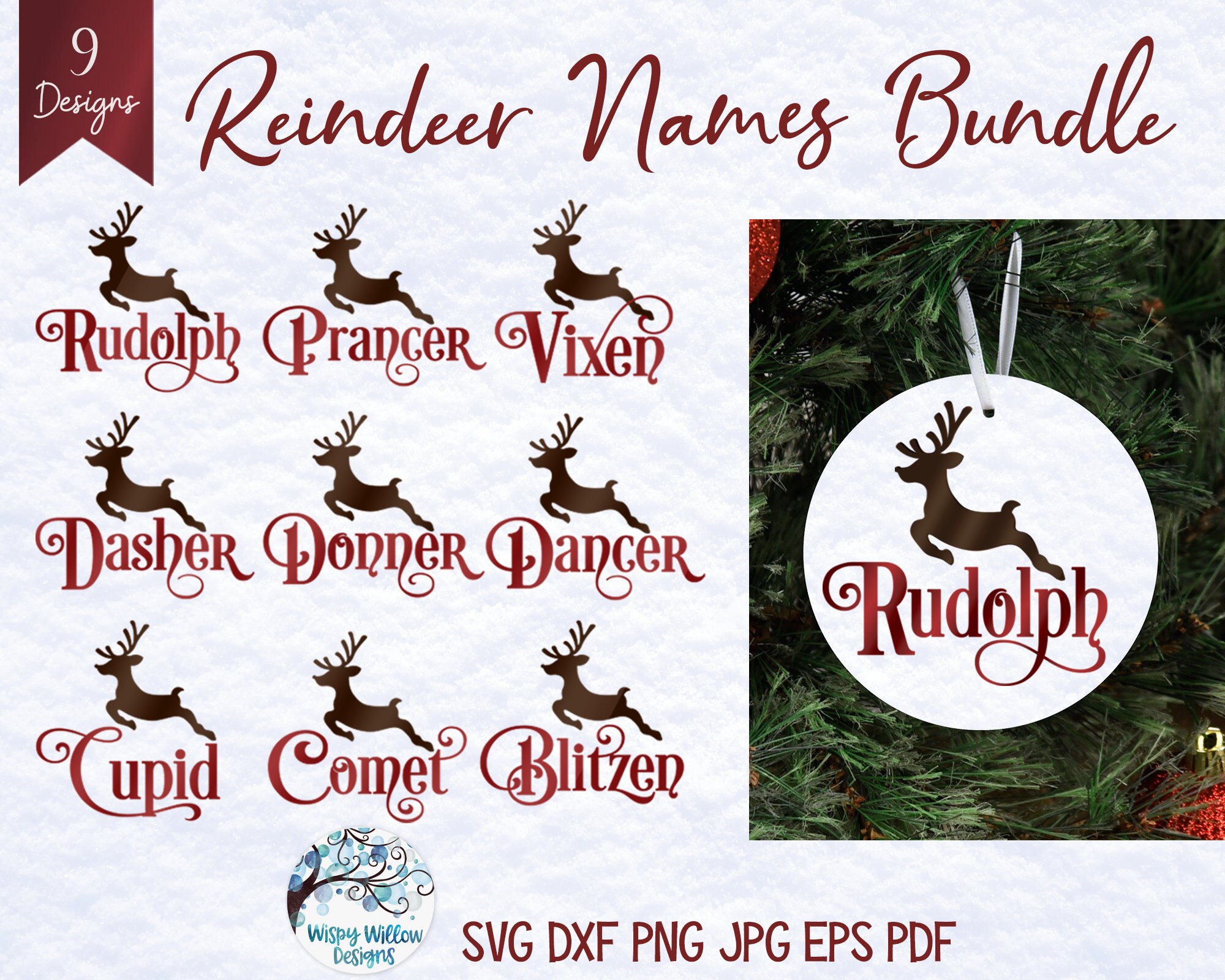 Reindeer Names SVG Bundle Christmas Ornament Svgs Reindeer - Etsy Australia