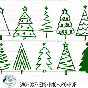 Christmas Tree Doodles SVG Bundle for Cricut, Cute Christmas Tree Designs, Hand Drawn Holiday Trees, Vinyl Decal File for Silhouette