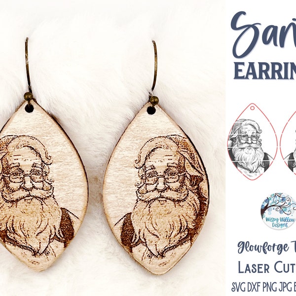 Santa Claus Earring SVG File for Glowforge or Laser Cutter, Engraved Santa Earrings for Christmas, Laser Cut Winter Holiday Earring File