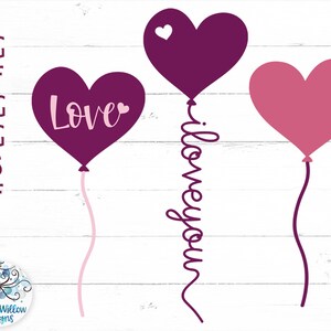 Balony walentynkowe SVG, Balon w kształcie serca SVG, Balon miłosny SVG, Balon „Kocham cię” SVG, Kocham cię SVG, Balony walentynkowe, Walentynki