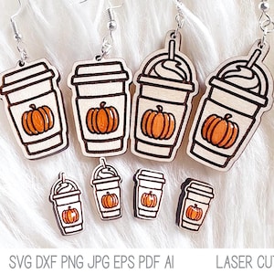 Pumpkin Coffee Earring SVG File for Laser Cutter, Fall Pumpkin Spice Latte Earring, PSL, Laser Cut Engraved Wood Jewelry, Xtool, Glowforge