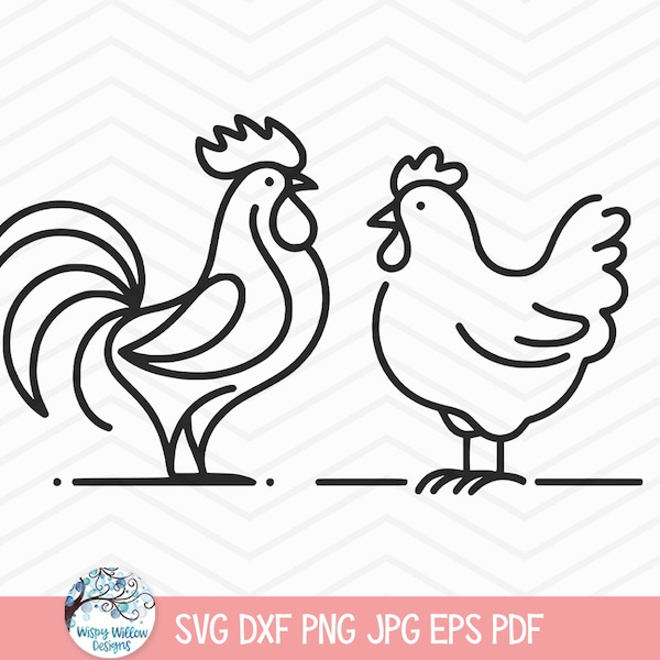 Poulet SVG pour Cricut, Coq Doodle Clipart PNG JPG, Poulet Line Art, Animaux de ferme, Ferme, Vie à la ferme rustique, Fichier de coupe de décalcomanie en vinyle