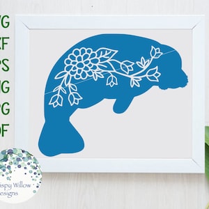 Blumen Seekuh SVG, DXF, pdf, png, eps, jpeg, Blumen, Seekühe, Florida, Manatee, Ozean, Meer, Boho, Cricut, Silhouette, Schnitt, Abziehbild Datei