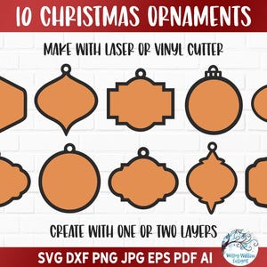 Formes d'ornement de Noël SVG pour Cricut, fichier blancs d'ornement, silhouettes et contour d'ornement de vacances, découpeur laser ou vinyle Glowforge