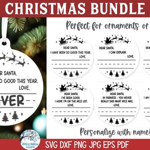 Pacchetto SVG Dear Santa per Cricut, ornamento natalizio personalizzato con nome e scritta a mano per bambini, regalo di Natale, vinile e file tagliato al laser