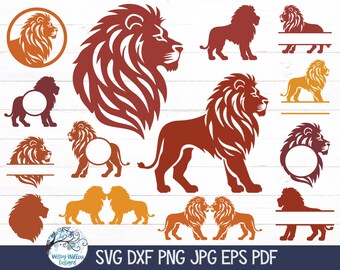 Lion SVG Bundle for Cricut, Lion Silhouette PNG, African Animal Clipart, Zoo Animals, Boy Monogram Svg, Lion Vinyl Decal Cut Files JPG