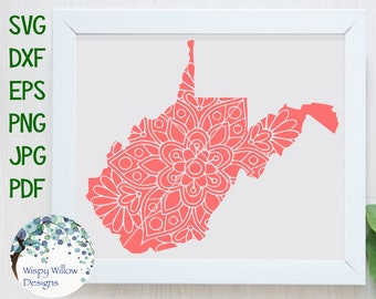 West Virginia Mandala SVG for Cricut, WV State Mandala Silhouette, US State Clipart, Floral West Virginia Vinyl Decal Cut File Download