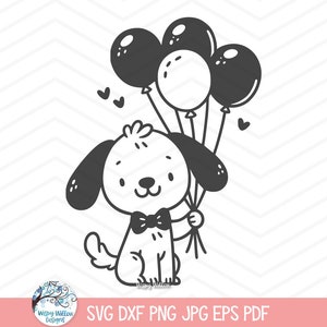Dog SVG for Cricut, Baby Puppy with Balloons Clipart PNG JPG, Cute Animal, Happy Birthday, Congratulations, Baby Shower, Nursery, Cut File