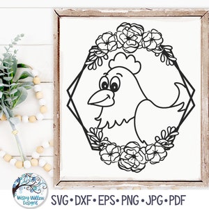 Chicken with Flowers SVG, Floral Chicken Svg, Hen Svg, Floral Animal Svg, Farm Animal, Kitchen, Floral Hen, Chicken Printable Png, Coloring