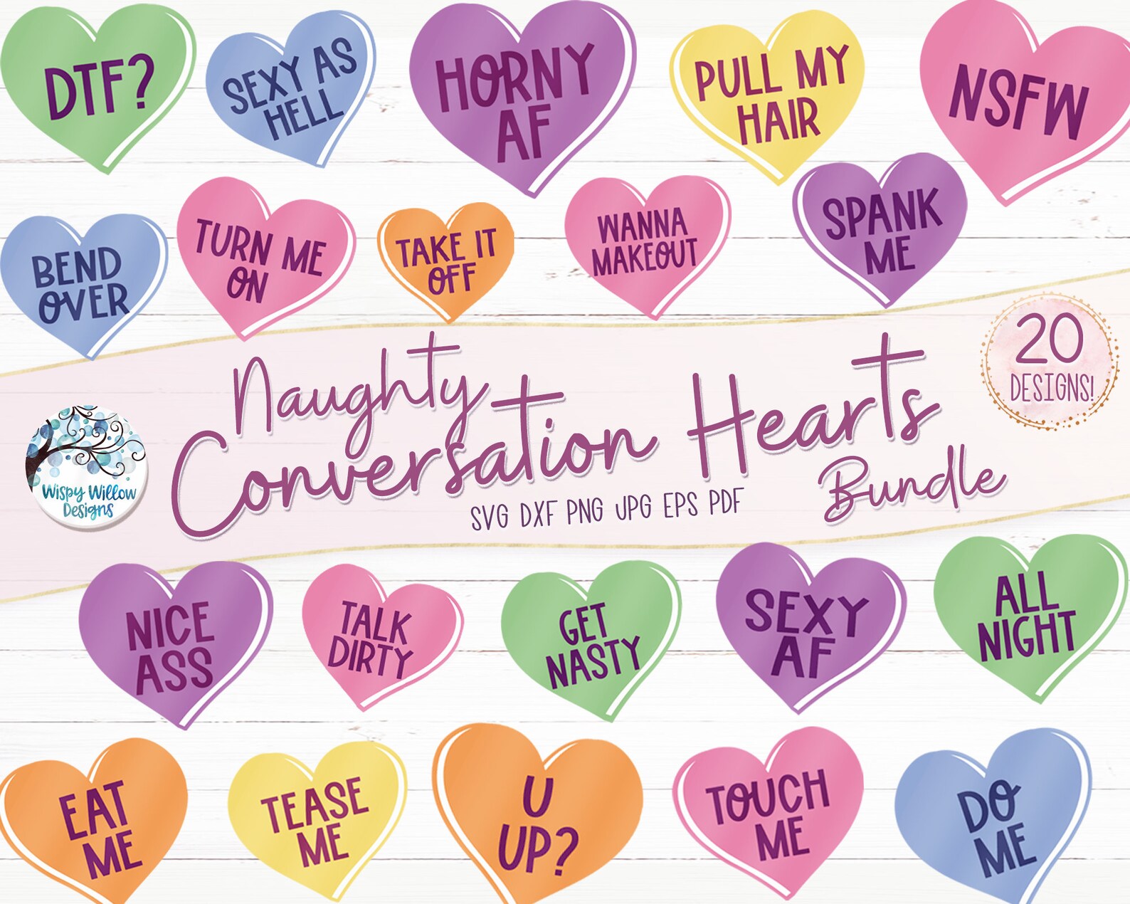 Naughty Valentine's Day Conversation Hearts SVG Bundle | Etsy