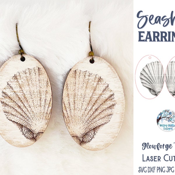 Seashell Earring SVG File for Glowforge or Laser Cutter, Summer Jewelry, Beach Earrings, Engraved Shell Earrings, Digital Download File AI