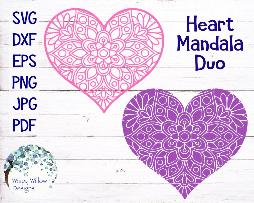 Heart Mandala Duo Bundle SVG, DXF, Png, Jpg, Pdf, Mandalas, Flowers ...
