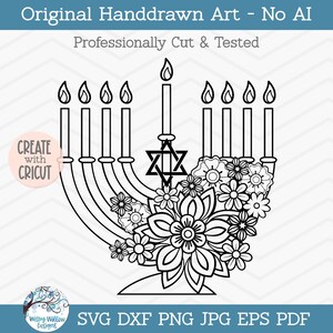 Floral Menorah SVG, dxf, png, jpg, Menorah with Flowers, Hanukkah SVG, Chanukah Svg, Jewish Svg, Menorahs, Menorah Vinyl Decal File, Judaism