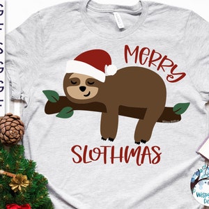 Merry Slothmas SVG, Christmas Sloth Svg, Christmas Svg, Christmas Animal Svg, Sloth with Santa Hat, Funny Christmas Shirt Design, Png, Dxf