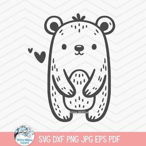 Bear SVG for Cricut, Baby Animal Illustration Clipart PNG, Teddy Bear Drawing, Baby Shower, Cute Kid&#39;s Whimsical Nursery Printable JPG