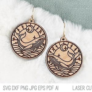 Whale Earring SVG File for Laser Cutter, Ocean Animal Silhouette, Beach Glowforge Jewelry, Xtool Laser Cut Earring File, Wood Engrave DXF