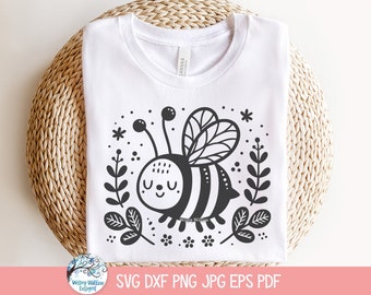 Abeja SVG para Cricut, Boho Bee Ilustración Clipart PNG, Diseño de camisa de verano JPG, Insecto animal, Lindo abejorro Kawaii, Archivo de corte de calcomanía de vinilo