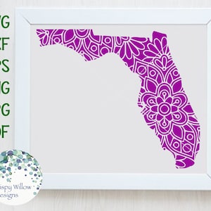 Florida Mandala SVG für Cricut, FL State Silhouette, hübsche komplizierte Florida Vinyl Aufkleber geschnitten Dateidownload, US State Png Clipart