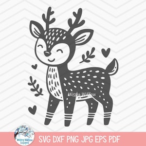 Deer SVG for Cricut, Woodland Deer Doodle Clipart PNG JPG, Whimsical Baby Deer, Cute Boho Forest Animal, Reindeer, Baby Shower, Nursery File