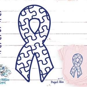 Autisme puzzelstukje lint SVG voor Cricut, Autism Awareness Shirt PNG, autisme puzzel SVG, autisme lint overzicht, vinyl decal gesneden bestand