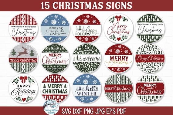 Christmas SVG Bundle for Cricut, Winter Happy Holidays Round Door Signs PNG, Merry Christmas Welcome Door Hanger JPG Printable, Cut File