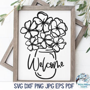 Welcome Flowers in Mason Jar Svg, Welcome Sign SVG, Flowers SVG, Flower Svg, Farmhouse Flowers Svg, Mason Jar Flowers Svg, Home Sign Svg Png