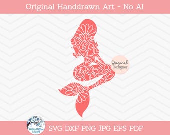 Mermaid Mandala SVG for Cricut Vinyl Decal File, Summer Beach Mandala Silhouette, Nautical Png, Pretty Mermaid Digital Download Dxf, JPG