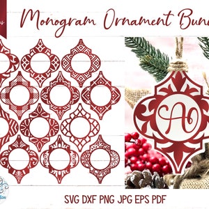 Arabesque Christmas Ornament SVG Bundle, Monogram Arabesque Tile Svg, Tile Ornaments, Plaid, Mandala, Damask, Pattern, Monogram Ornaments