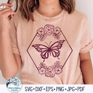 Butterfly and Flowers Hexagon Frame SVG Floral Butterfly SVG - Etsy