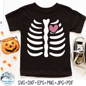 Skelett Brust mit Herz SVG, Halloween Knochen Cut File für Cricut, Brustkorb Skelett für Baby oder Kinder, Vinyl Aufkleber Datei für Silhouette Bild 1