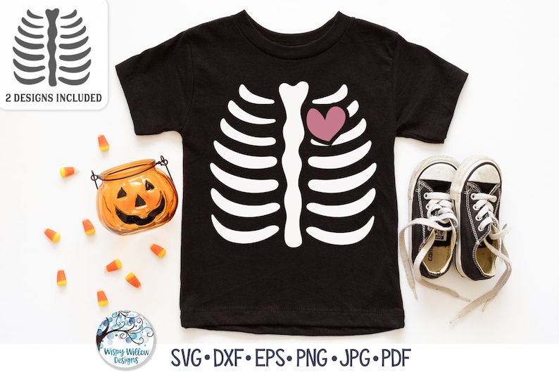 Skelett Brust mit Herz SVG, Halloween Knochen Cut File für Cricut, Brustkorb Skelett für Baby oder Kinder, Vinyl Aufkleber Datei für Silhouette Bild 1